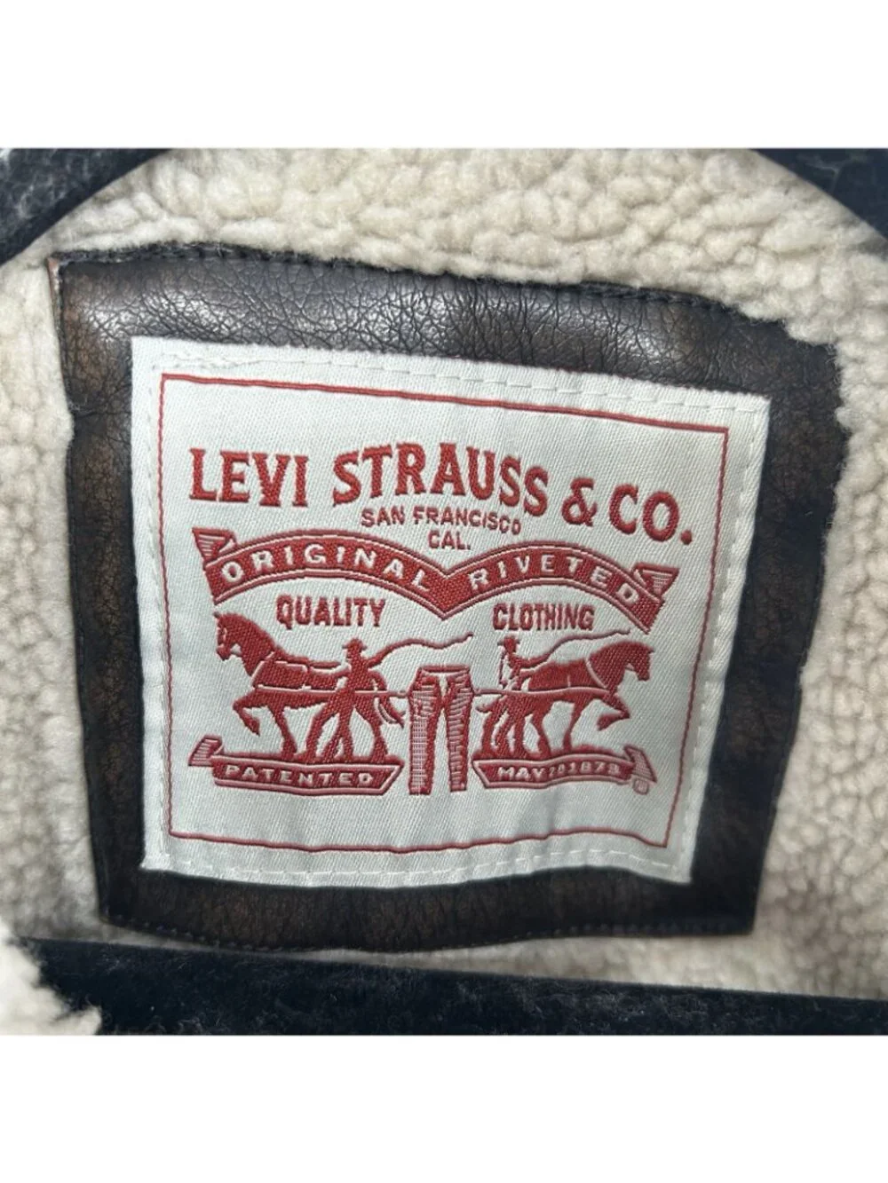 VTG Levi’s Aviator Flight Jacket Mens Size M Brown Faux Leather Sherpa Bomber -